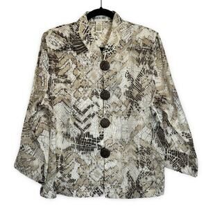 Brownstone Studio Linen Blend Jacket Women's Size XL Boho Abstract Wood Earthy